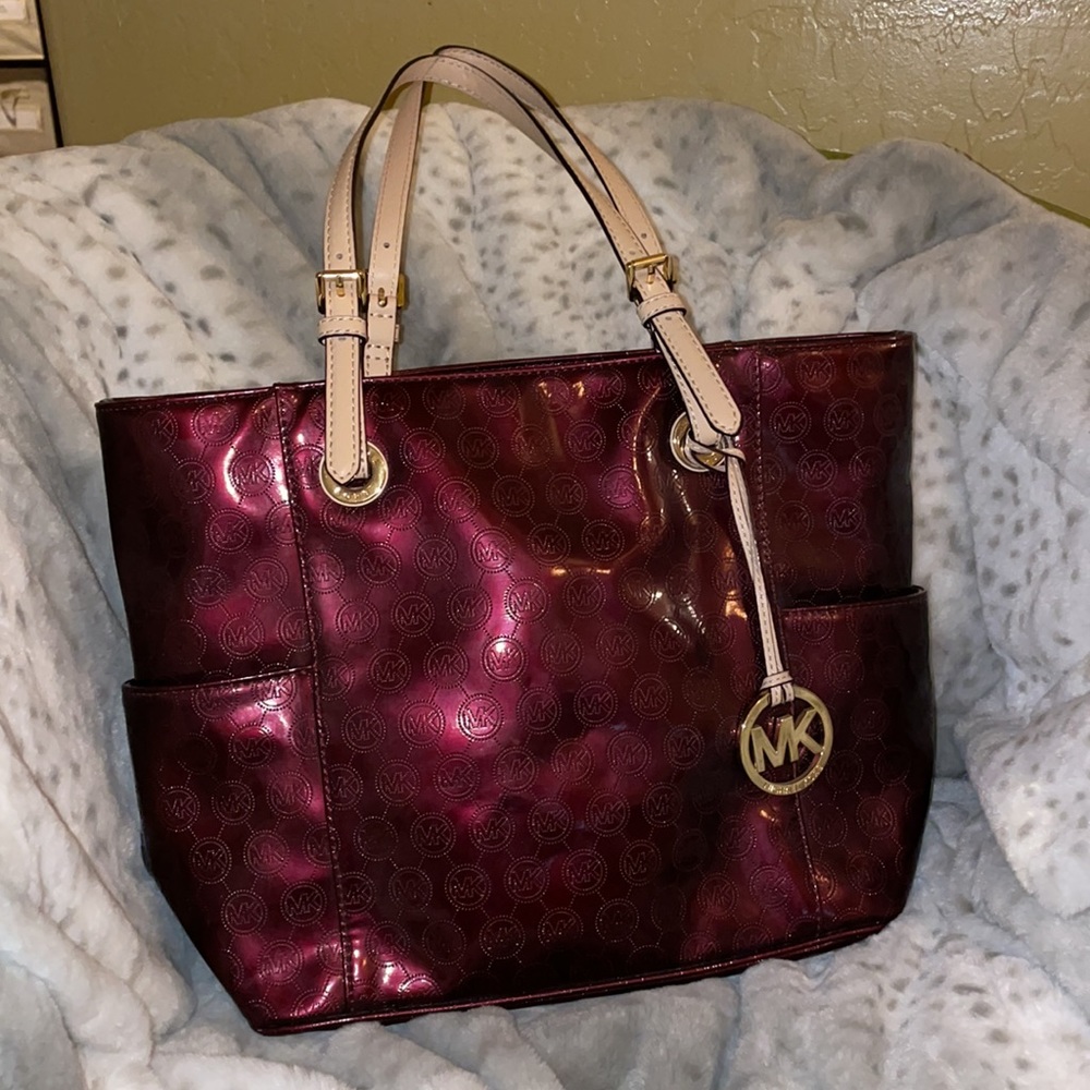 Michael Kors patent leather burgundy bag